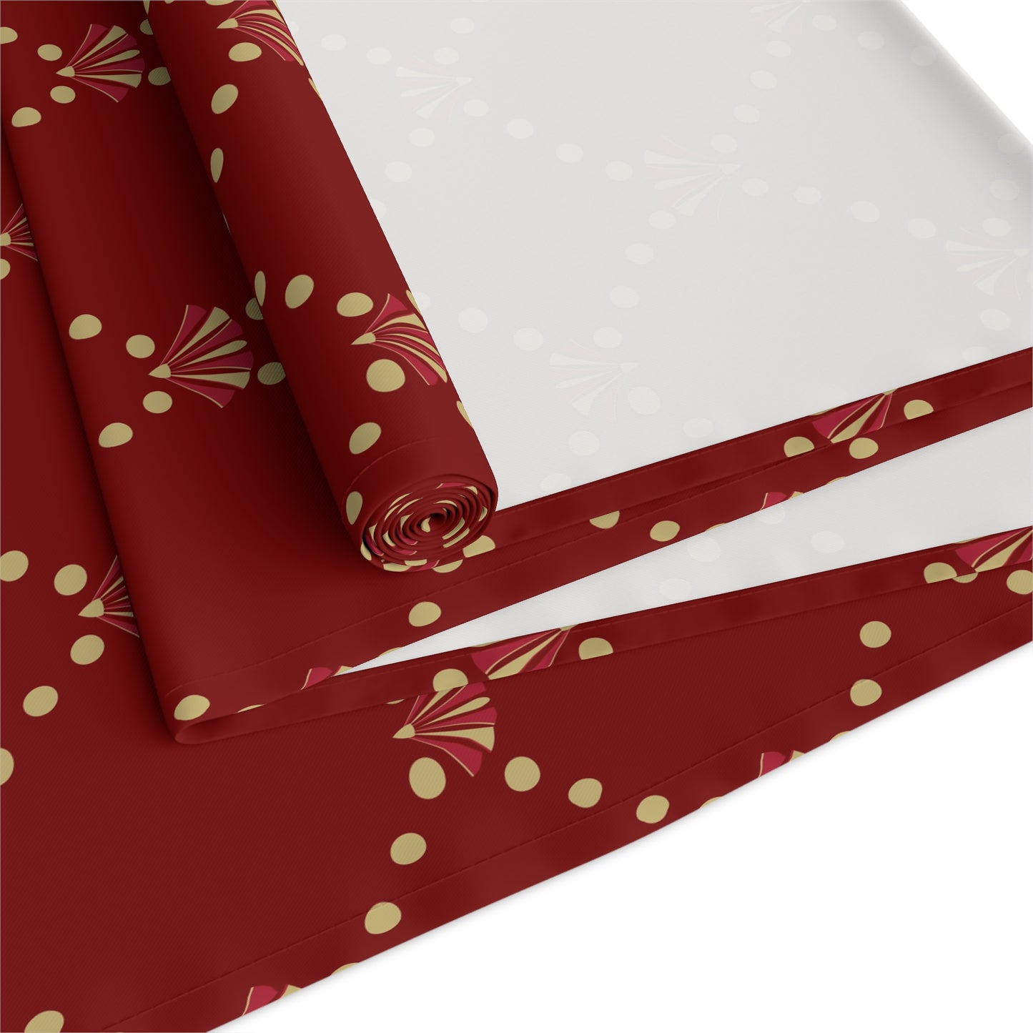 Red Fan Pattern Table Runner | Satin Holiday Dining Accent | Red & Gold | Multiple Sizes