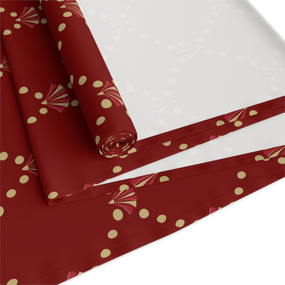 Red Fan Pattern Table Runner | Satin Holiday Dining Accent | Red & Gold | Multiple Sizes