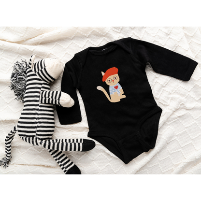Parisian Cat Baby Bodysuit | Short or Long Sleeve | Personalized