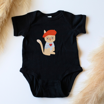 Parisian Cat Baby Bodysuit | Short or Long Sleeve | Personalized
