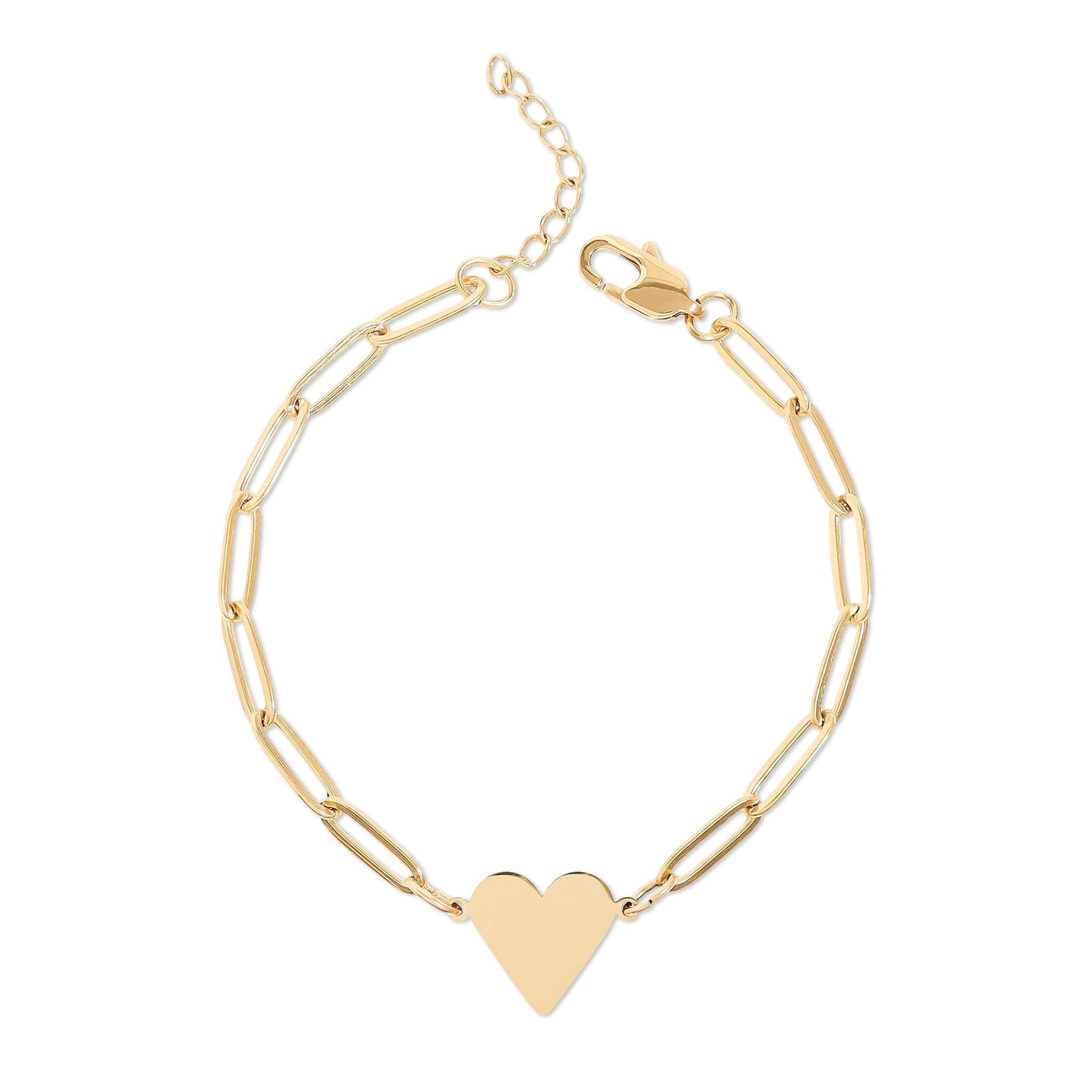 Gold bracelet with a heart charm on a white background