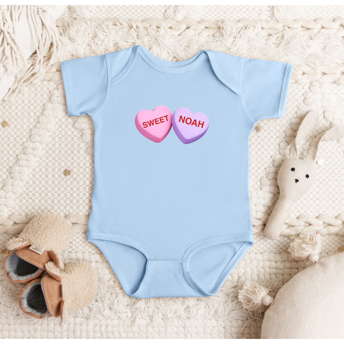 Personalized Candy Heart Baby Bodysuit