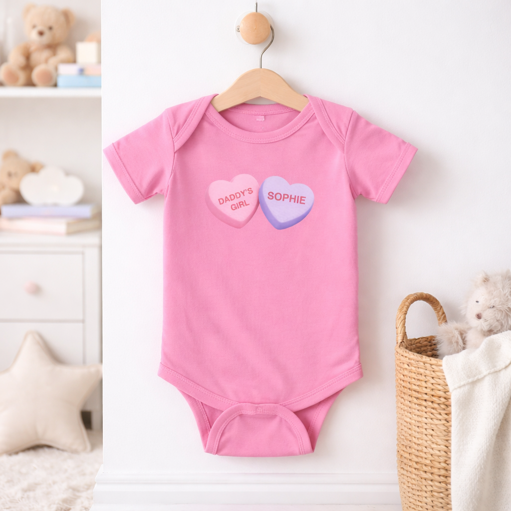 Personalized Candy Heart Baby Bodysuit
