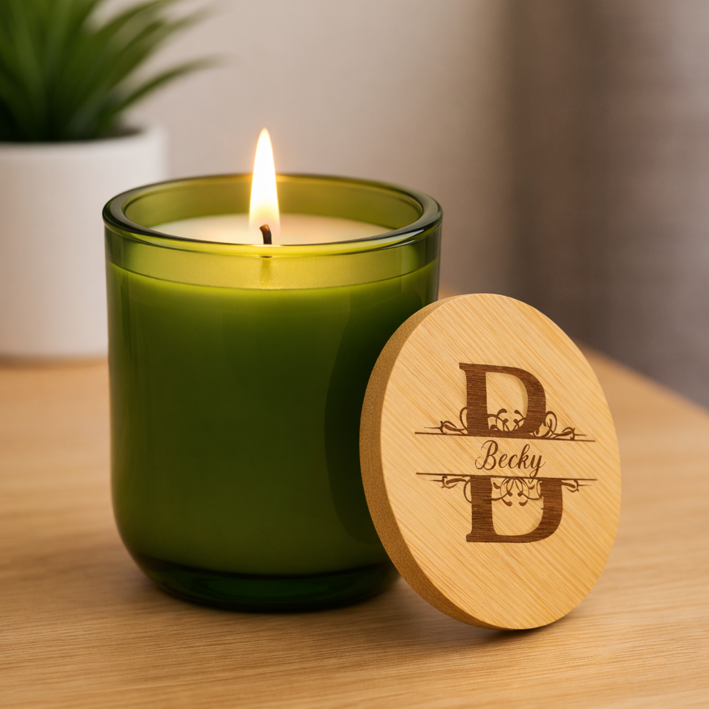 Embellished Monogram Soy Candle with Engraved Bamboo Lid 14oz