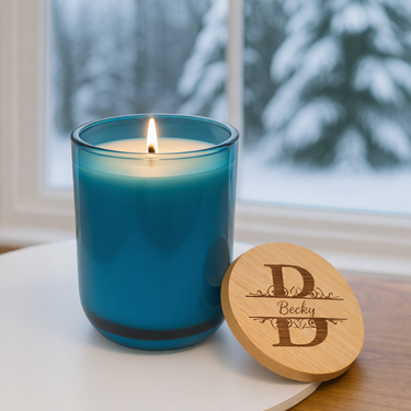 Embellished Monogram Soy Candle with Engraved Bamboo Lid 14oz