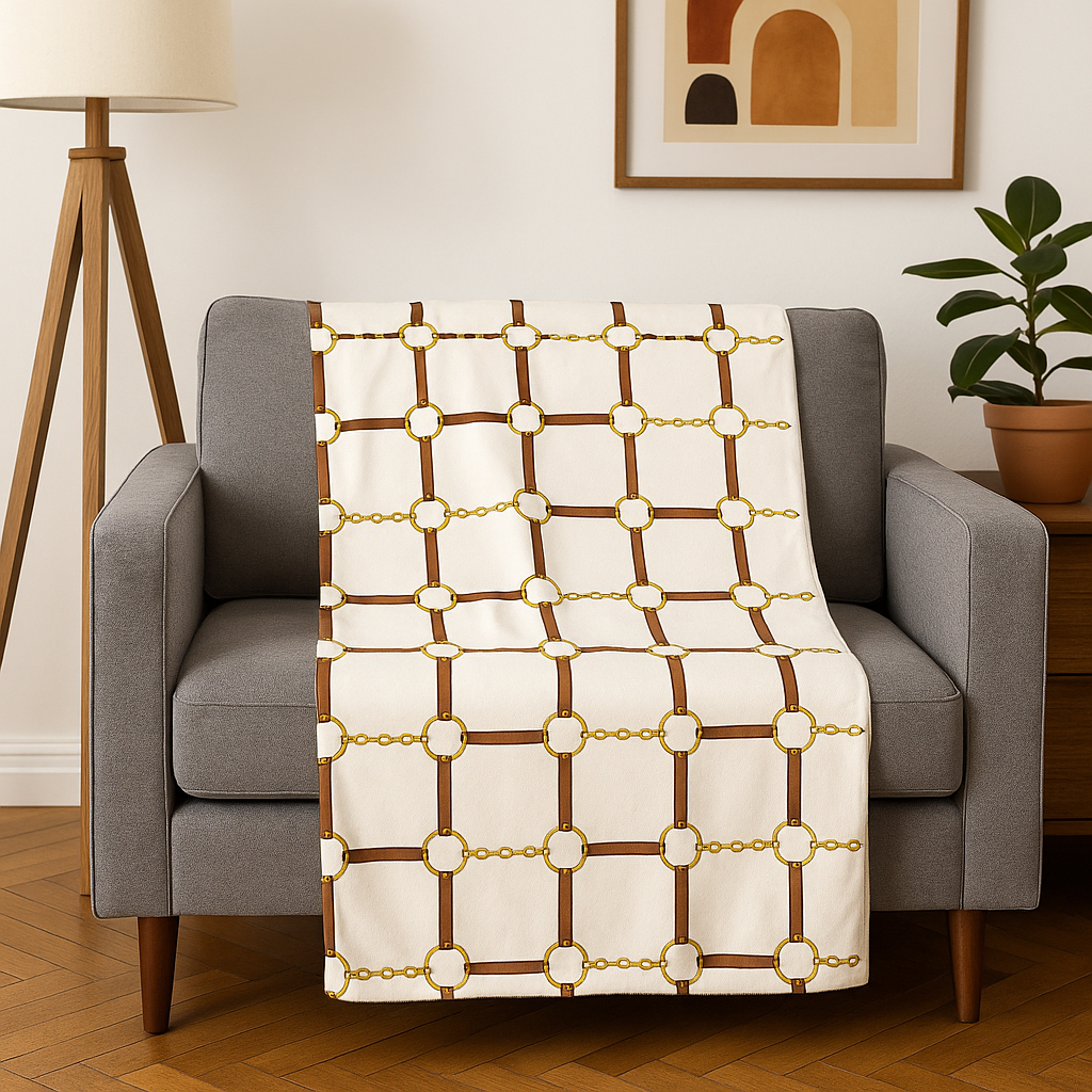 Modern Equestrian Classic Equestrian Motif Throw Blanket | Velveteen | 3 Sizes
