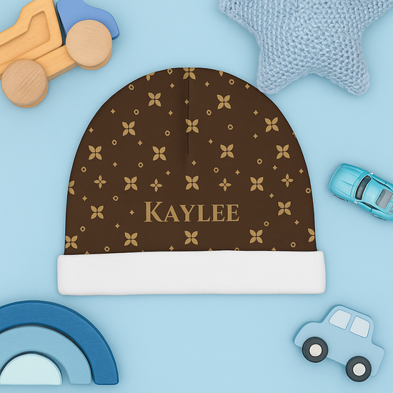 Gorro de bebé | Personalizado | Estampado de sablette marrón visón