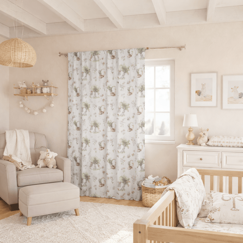 Petits Animaux | Bunny & Mouse Blackout Single Panel Curtain | Personalized Initial Monogram - Tresor Valeur