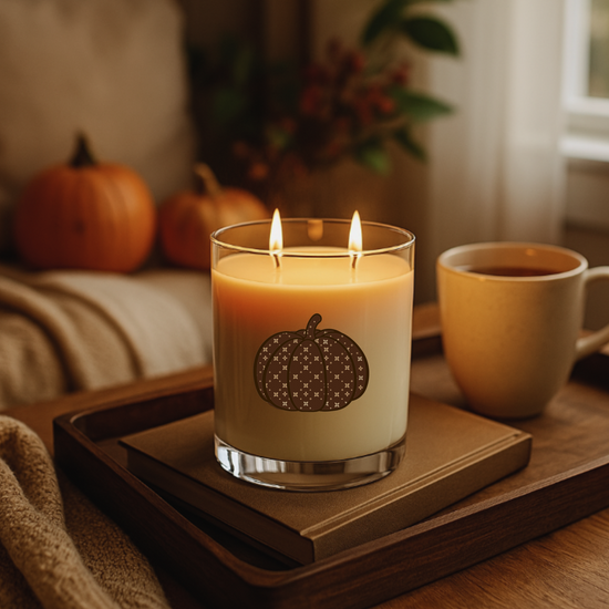 Fall Double Wick Candle | Sablette Pumpkin Print | Personalizable Glass Jar Candle