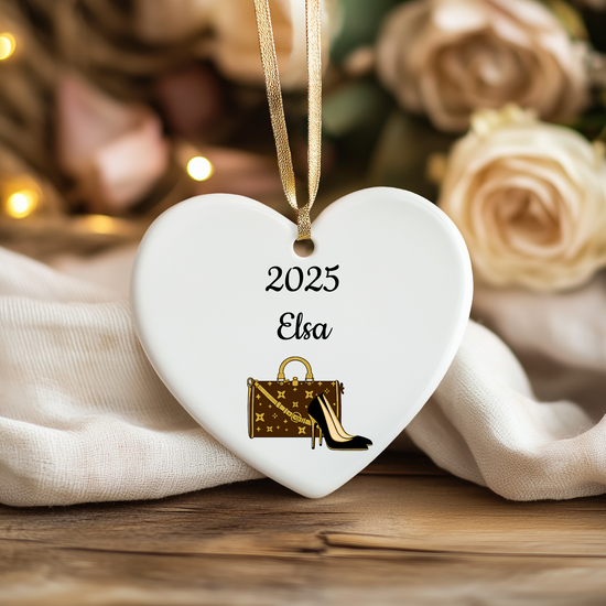 Personalisierter Weihnachtsschmuck aus Keramik | Schuhe &amp; Handtaschen-Feiertagsglanz | 2025 | 4 Formoptionen