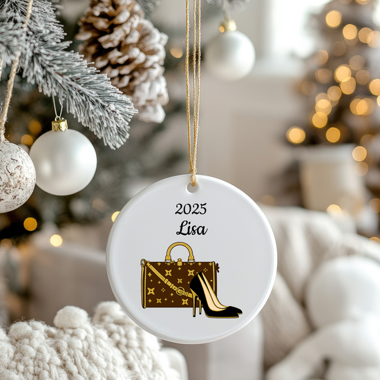 Personalisierter Weihnachtsschmuck aus Keramik | Schuhe &amp; Handtaschen-Feiertagsglanz | 2025 | 4 Formoptionen