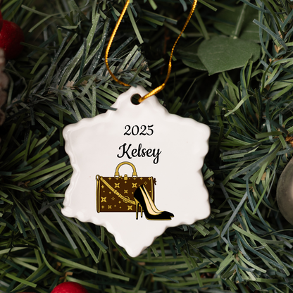 Personalisierter Weihnachtsschmuck aus Keramik | Schuhe &amp; Handtaschen-Feiertagsglanz | 2025 | 4 Formoptionen