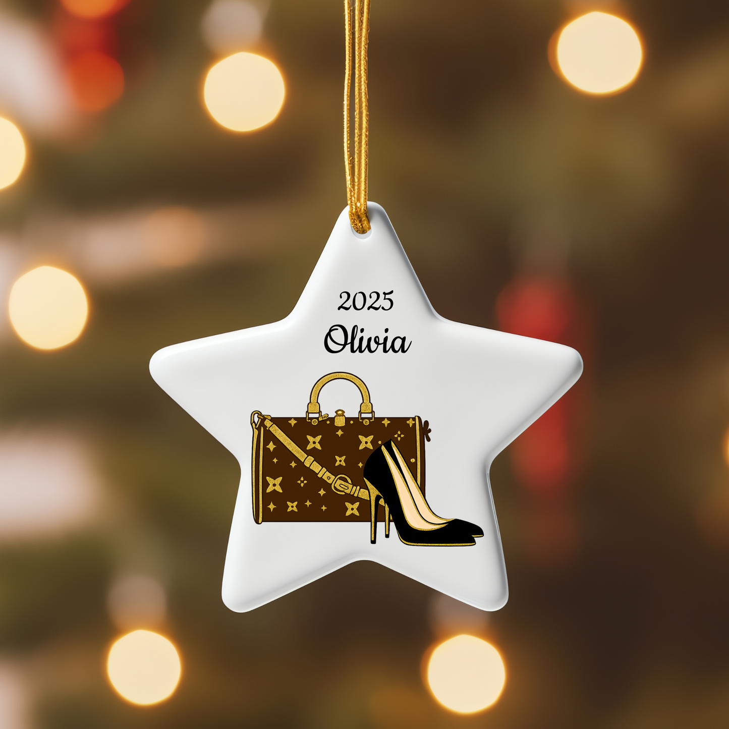 Personalisierter Weihnachtsschmuck aus Keramik | Schuhe &amp; Handtaschen-Feiertagsglanz | 2025 | 4 Formoptionen
