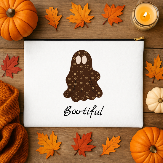 Halloween Schminktasche | „Boo-tiful“ Schicker Print Geist | Personalisierbar