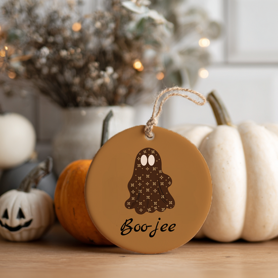 Adorno redondo de cerámica para Halloween | Fantasma chic "Boo-jee" | 4 opciones de color