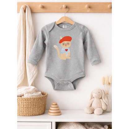Parisian Cat Baby Bodysuit | Short or Long Sleeve | Personalized