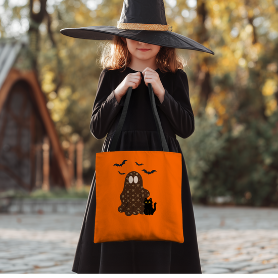 Halloween Ghost & Black Cat Tote Bag | Sablette Pattern | 3 Sizes & Colors | Personalized