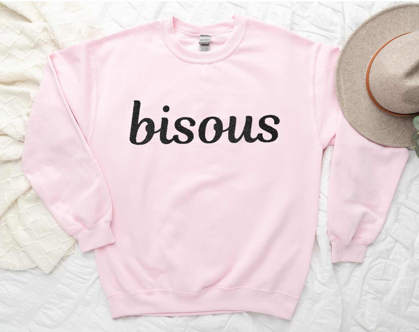 Bisous French "Kiss" Embroidered Sweatshirt | Personalized Sleeve