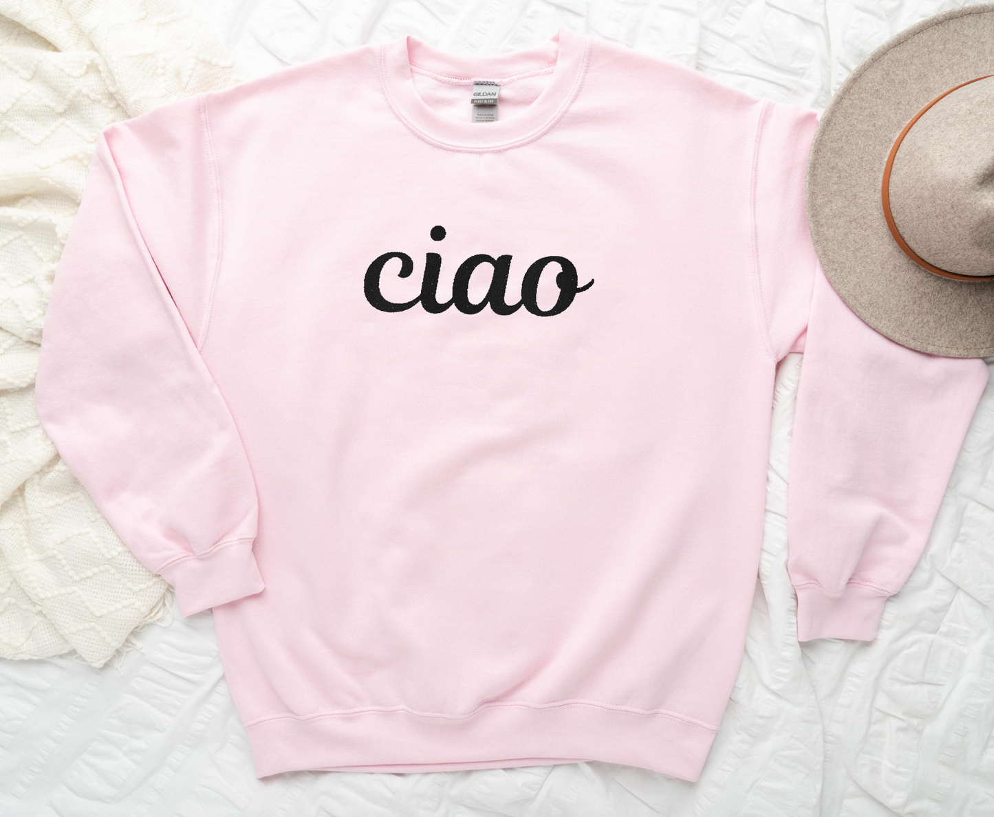 Ciao Embroidered Sweatshirt | Personalized Italian Script Crewneck