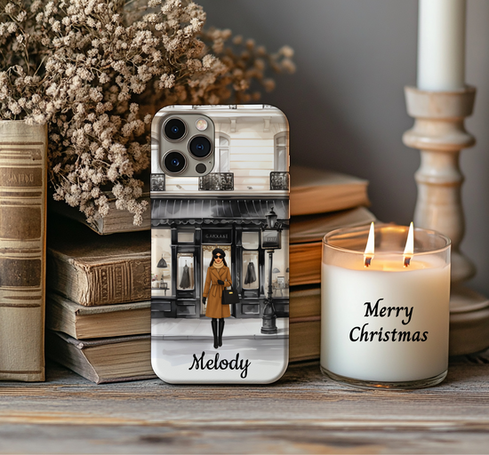 Custom name and avatar cell phone case in winter theme.
