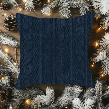 Navy Knit Look Holiday Animal Pillow Cover