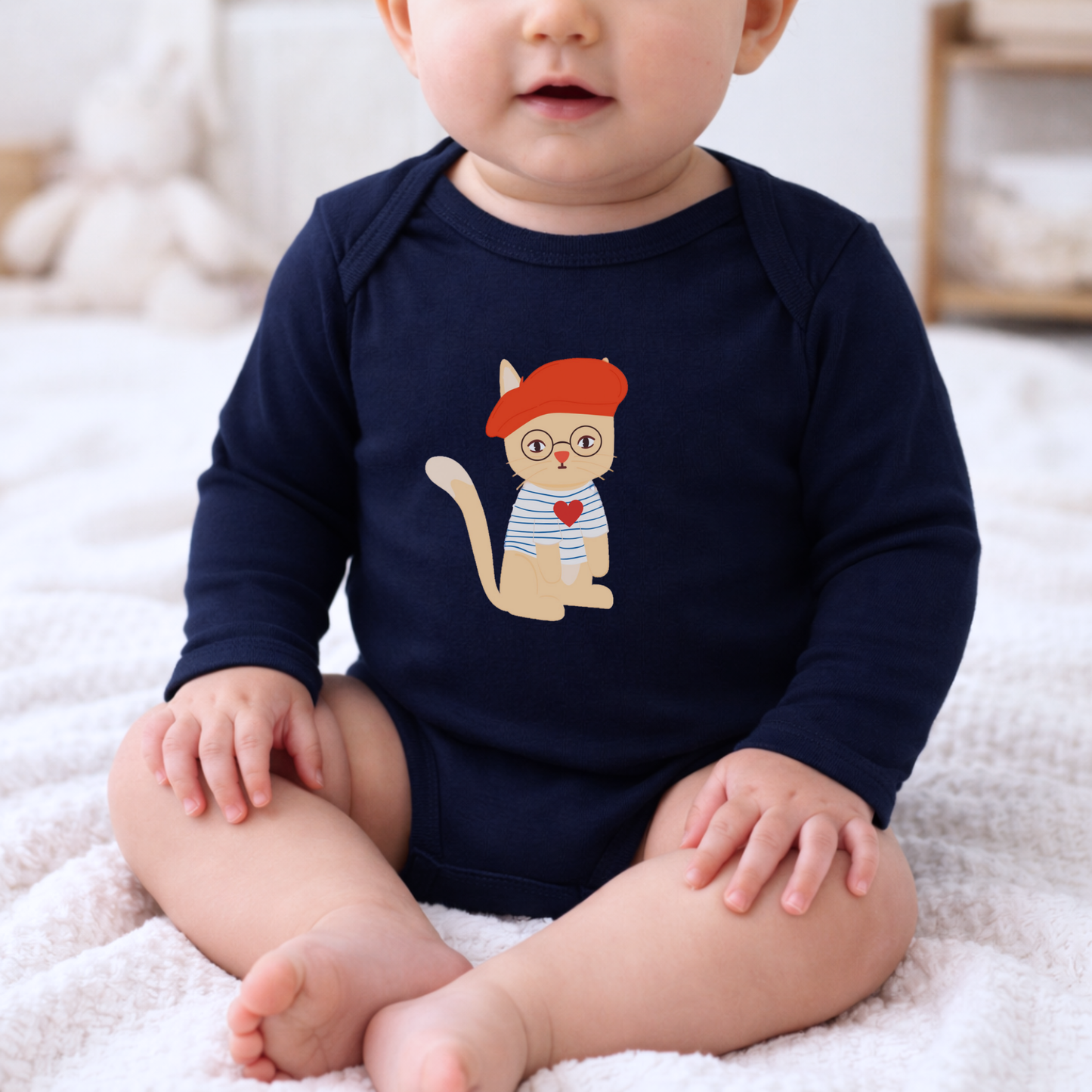 Parisian Cat Baby Bodysuit | Short or Long Sleeve | Personalized