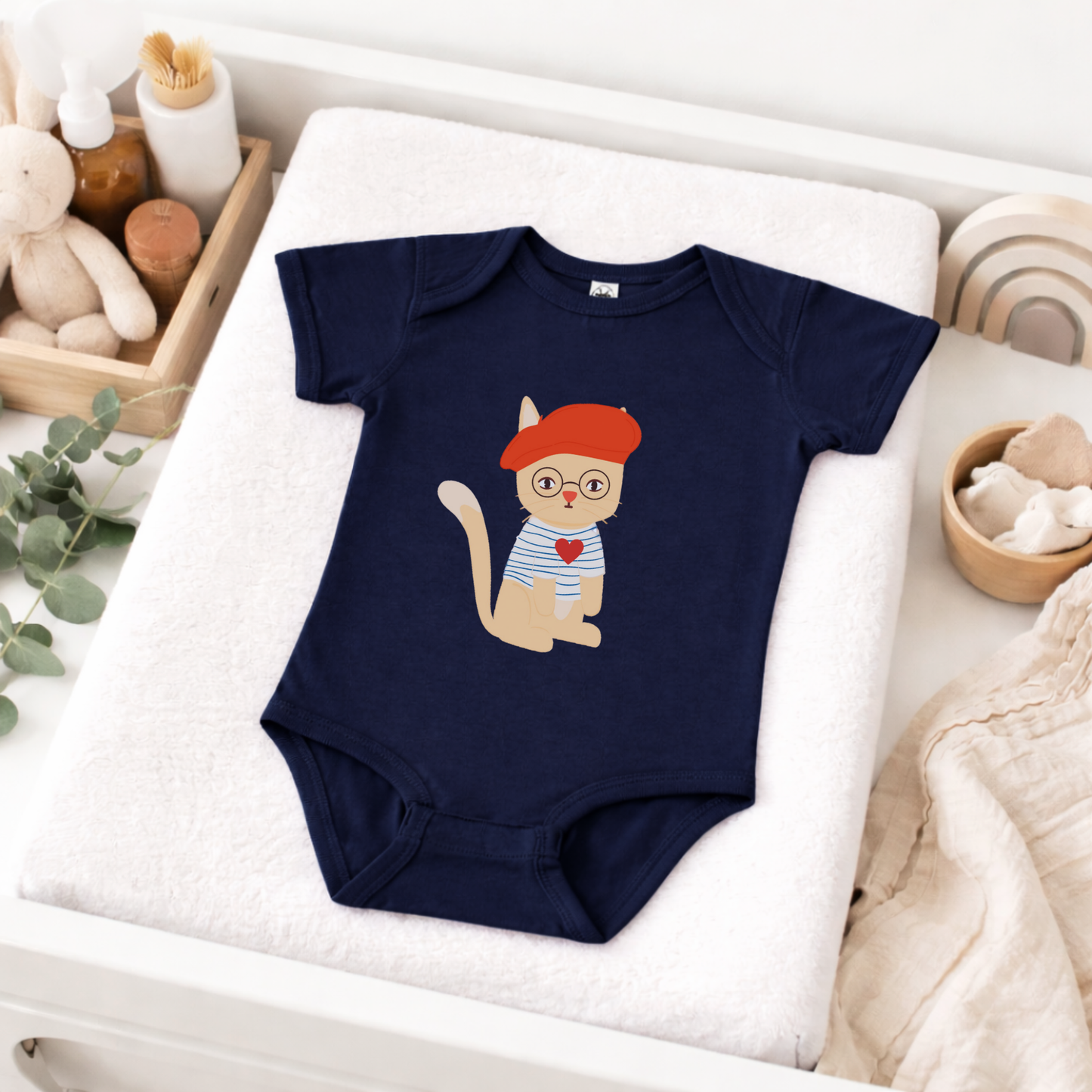 Parisian Cat Baby Bodysuit | Short or Long Sleeve | Personalized