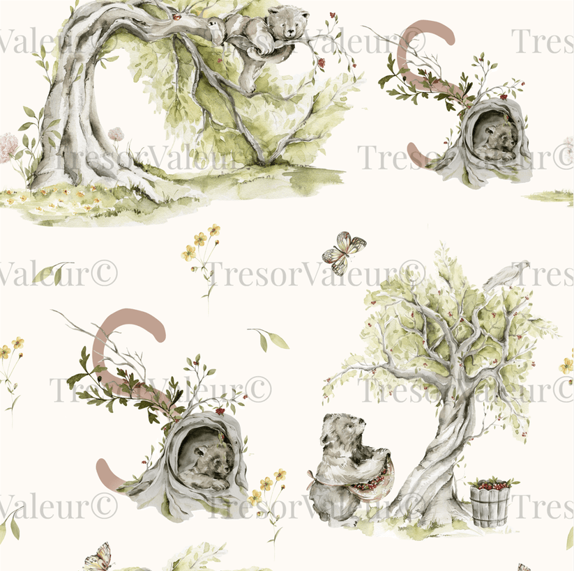Petits Animaux | Orchard Bears Baby Blanket | Personalized Monogram Blanket - Tresor Valeur