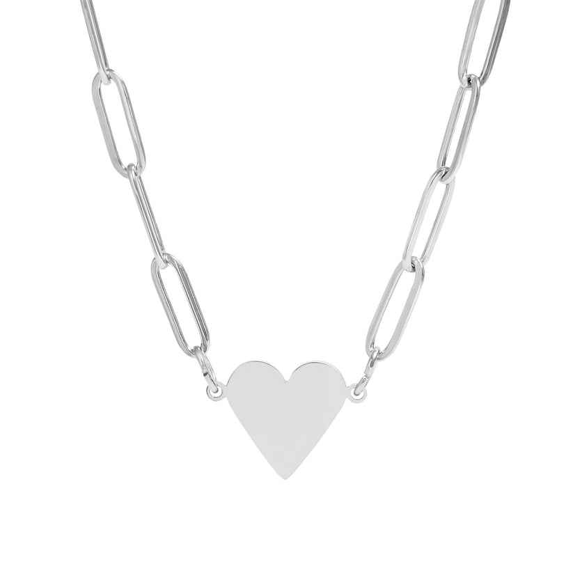 Silver heart pendant necklace on a white background