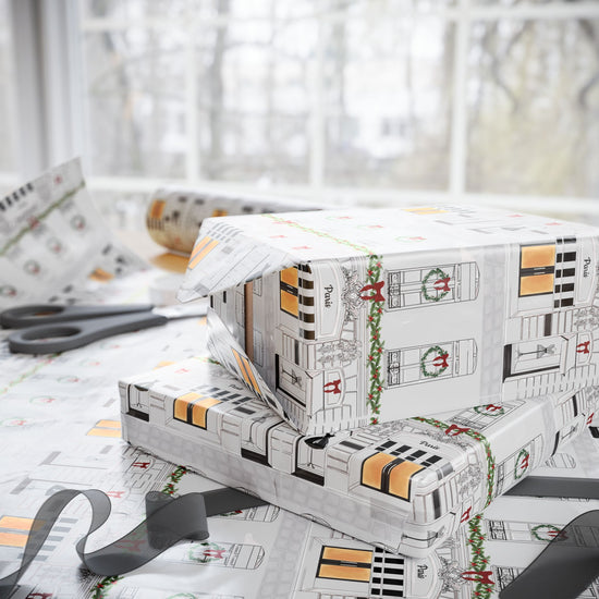 Haute in Paris Christmas Wrapping Paper | Tresor Valeur Holiday Gift Wrap | Satin Finish in 3 Sizes