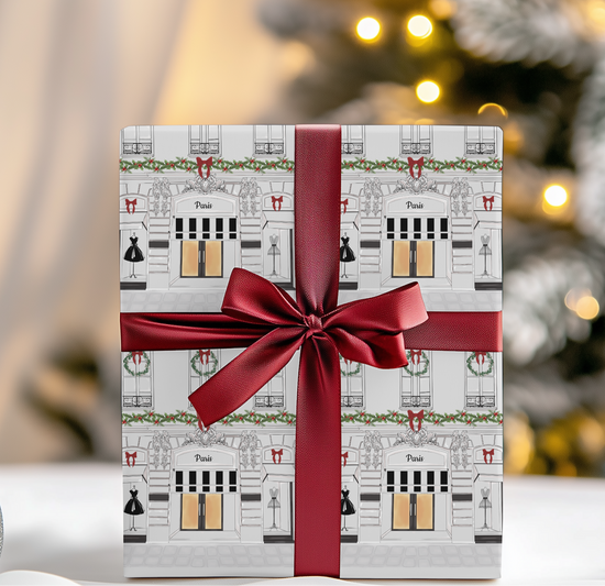 Haute in Paris Christmas Wrapping Paper | Tresor Valeur Holiday Gift Wrap | Satin Finish in 3 Sizes