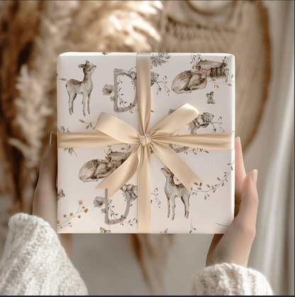 Petits Animaux | Meadow Deer Wrapping Paper | Personalized Monogram Initial - Tresor Valeur