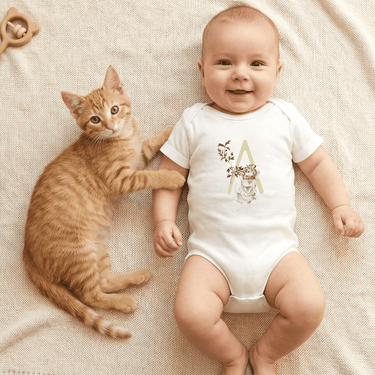 Petits Animaux | Watercolor Animals Monogram Baby Bodysuit - Tresor Valeur