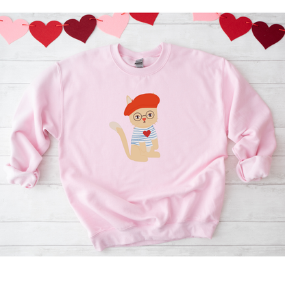 Parisian Cat Sweatshirt | Personalizable Left Sleeve