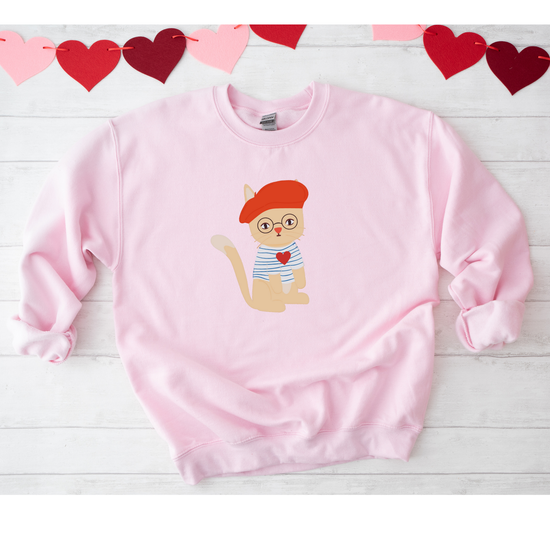 Parisian Cat Sweatshirt | Personalizable Left Sleeve