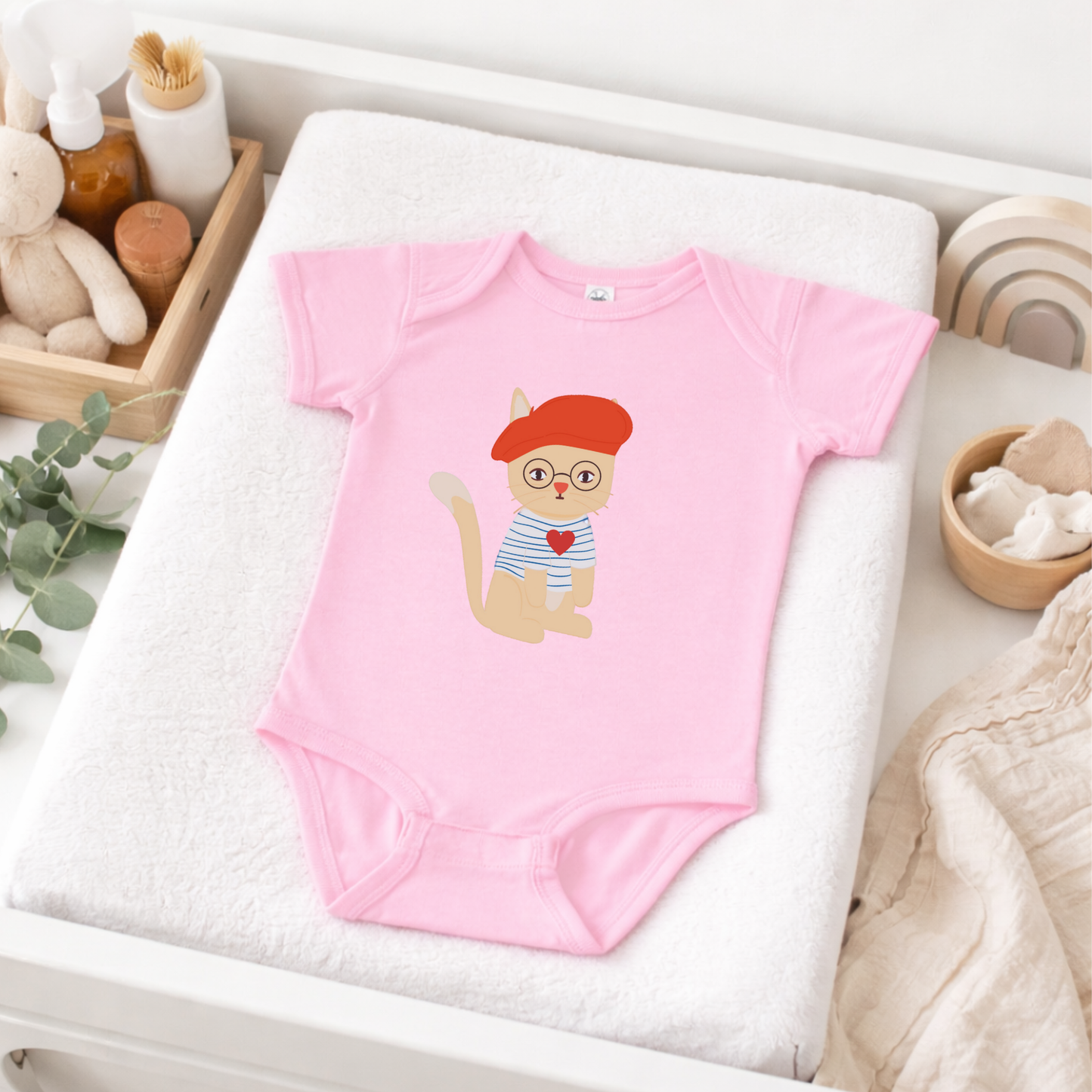 Parisian Cat Baby Bodysuit | Short or Long Sleeve | Personalized