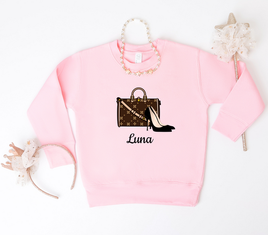 Chic Personalized Toddler Sweatshirt | Rabbit Skins 3317 | Purse or Shoes & Purse Graphic | 4 Colors