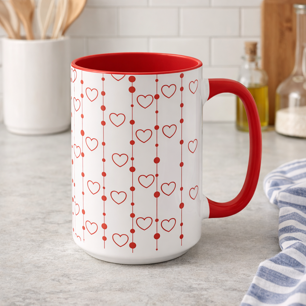 Heart & Line Ceramic Mug | Red Handle + Interior