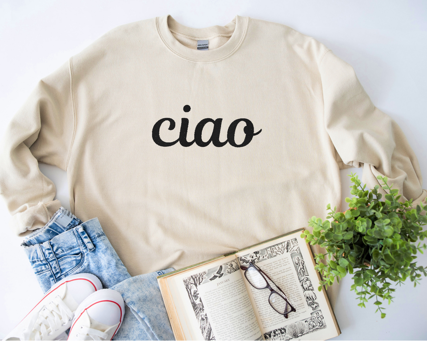 Ciao Embroidered Sweatshirt | Personalized Italian Script Crewneck