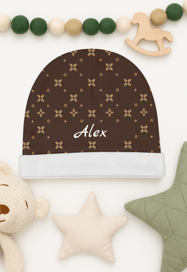 Gorro de bebé | Personalizado | Estampado de sablette marrón visón