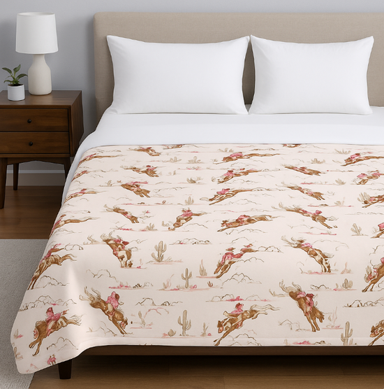 Retro Rodeo Cowgirl Throw Blanket | Velveteen | 3 Sizes