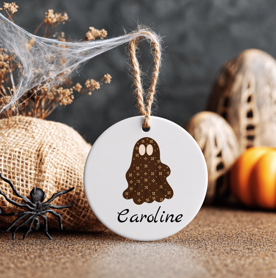 Adorno redondo de cerámica para Halloween | Fantasma chic "Boo-jee" | 4 opciones de color