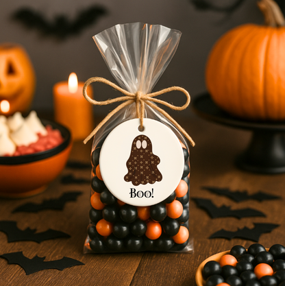 Rundes Halloween-Ornament aus Keramik | „Boo-jee“ Schickes Gespenst | 4 Farboptionen