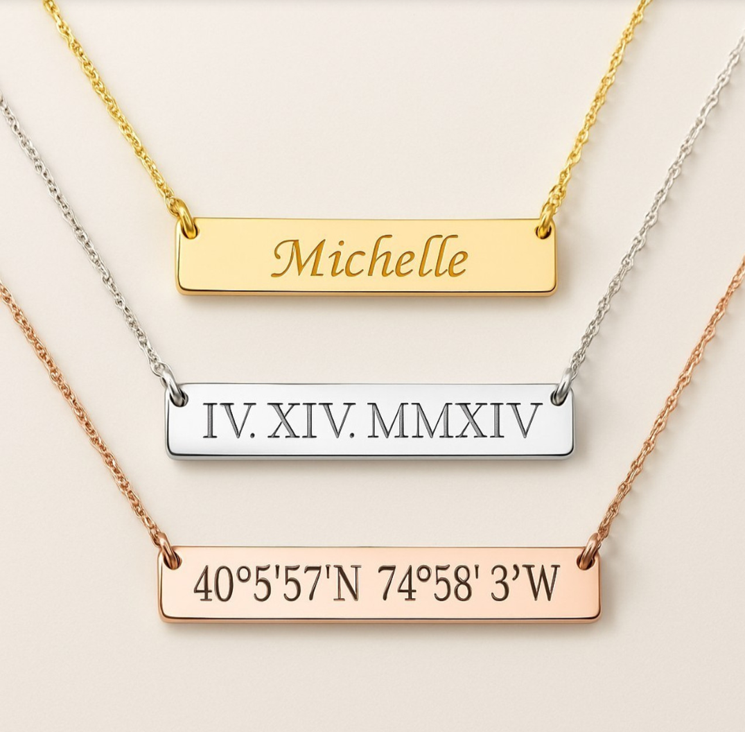 Personalized Bar Necklace | Custom Engraved Pendant