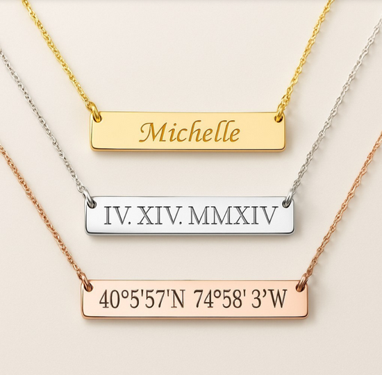 Personalized Bar Necklace | Custom Engraved Pendant