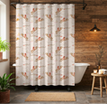 Shower curtain with horse and rider pattern in a bathroom setting