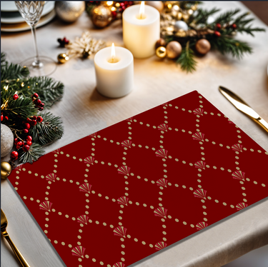 Elegant Red & Gold Art Deco Patterned Placemat | Nouveau Noël Collection