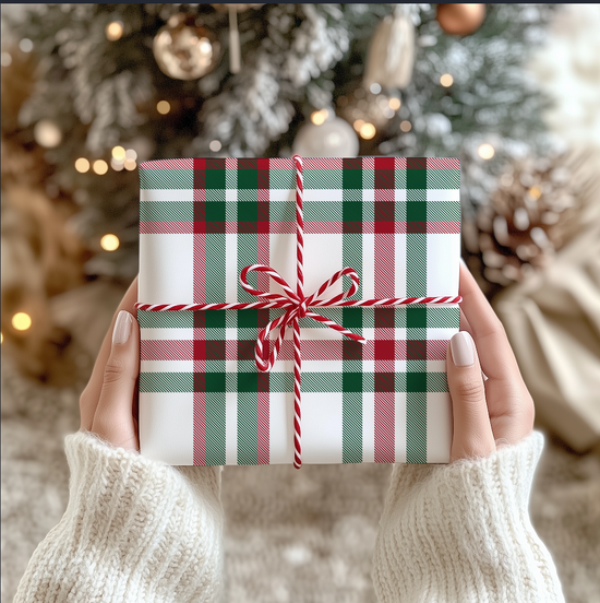 Red, White & Green Plaid Wrapping Paper | Satin Finish | 3 sizes