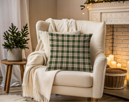 Modern Equestrian Green & Beige Plaid Pillowcase with Horse Portrait | 14″–20″ Sizes