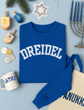 DREIDEL Collegiate Personalizable Sweatshirt | Custom Sleeve or Back | White, Gold & Blue